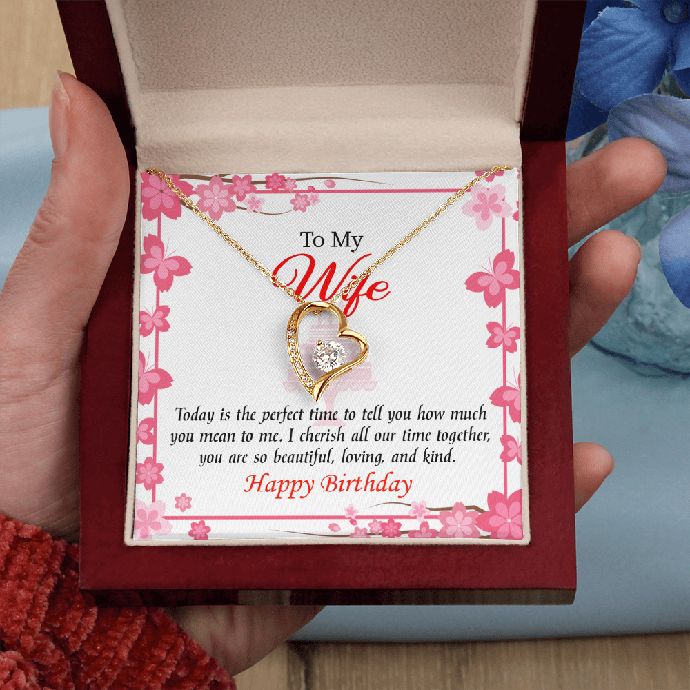 To My Wife Perfect Time Forever Birthday Message Necklace w Message Card-Express Your Love Gifts