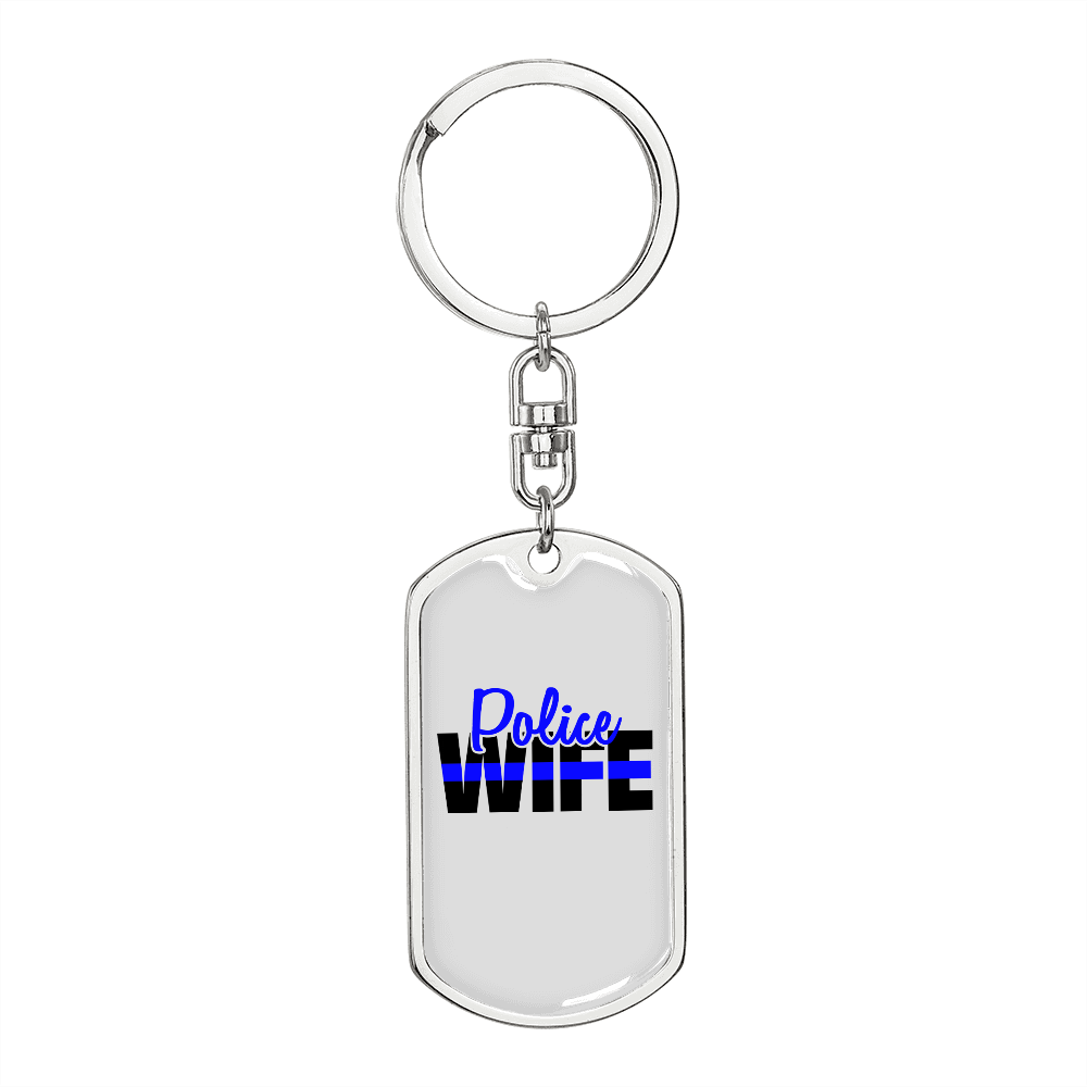 To My Wife Police Wife Keychain Stainless Steel or 18k Gold Dog Tag Keyring-Express Your Love Gifts