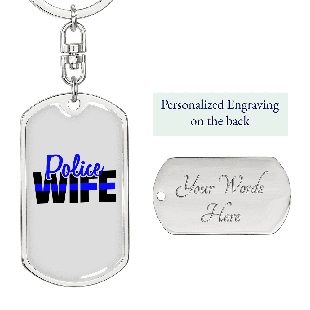 To My Wife Police Wife Keychain Stainless Steel or 18k Gold Dog Tag Keyring-Express Your Love Gifts