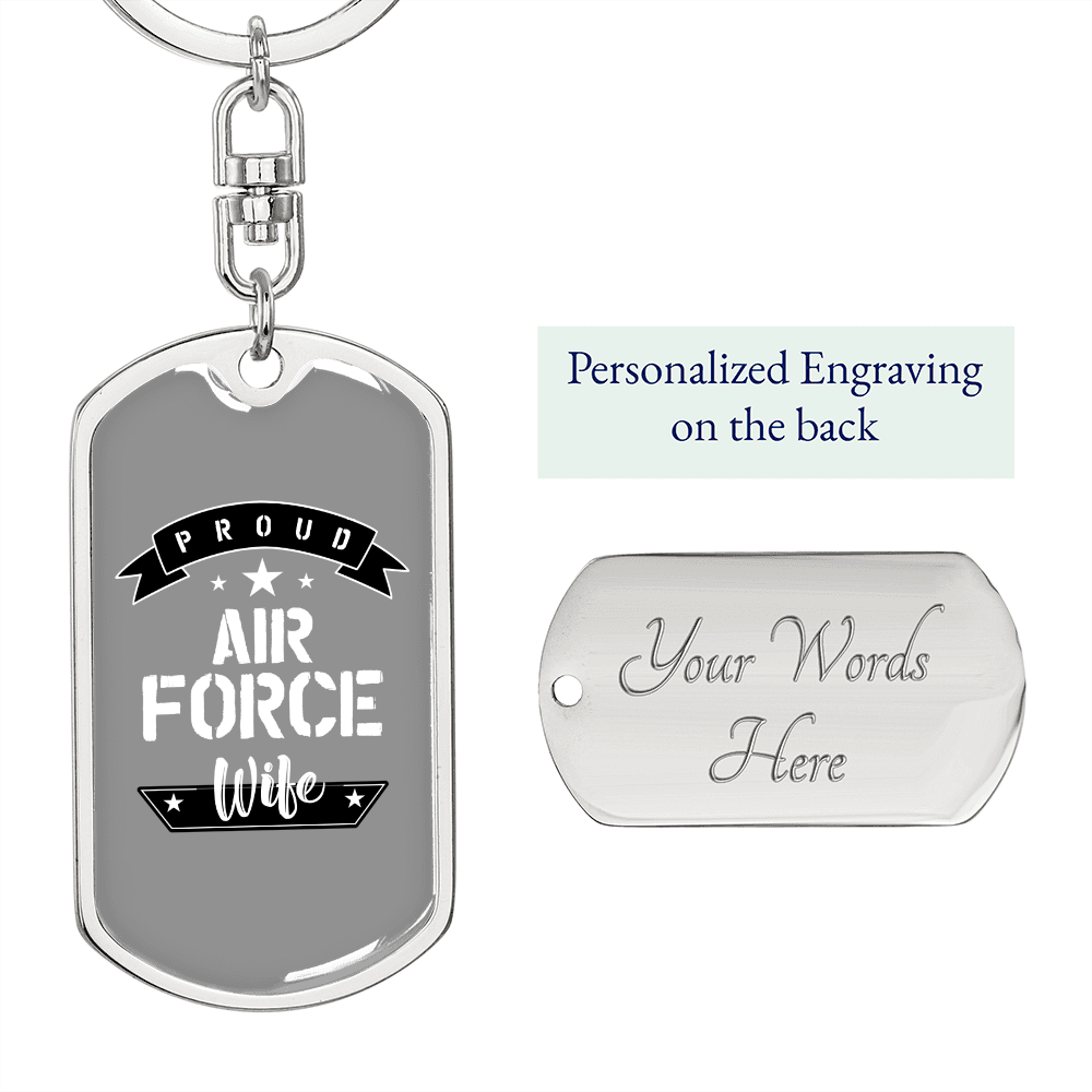 To My Wife Proud Air Force Wife TranspArent Keychain Stainless Steel or 18k Gold Dog Tag Keyring-Express Your Love Gifts