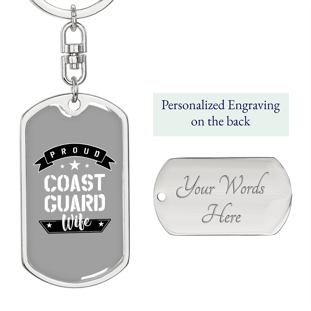 To My Wife Proud Coast Guard Wife Keychain Stainless Steel or 18k Gold Dog Tag Keyring-Express Your Love Gifts
