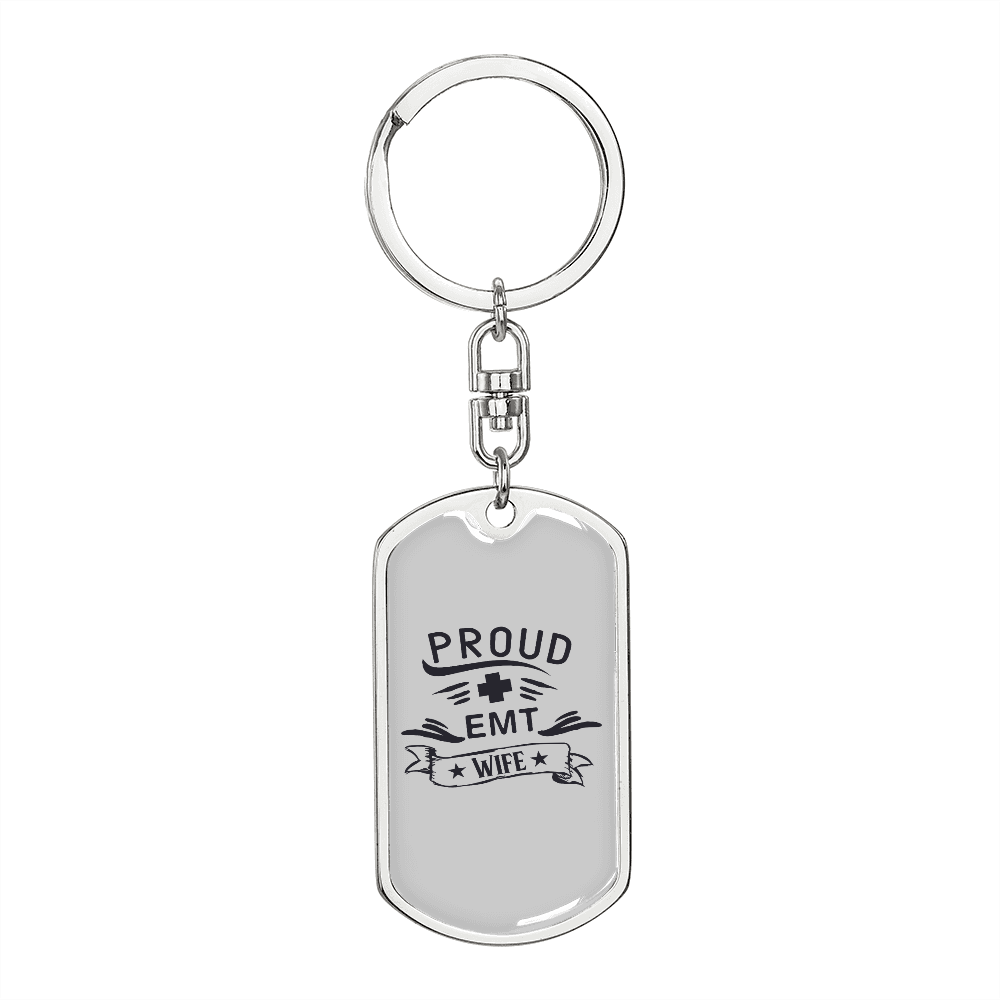 To My Wife Proud EMT Wife Keychain Stainless Steel or 18k Gold Dog Tag Keyring-Express Your Love Gifts