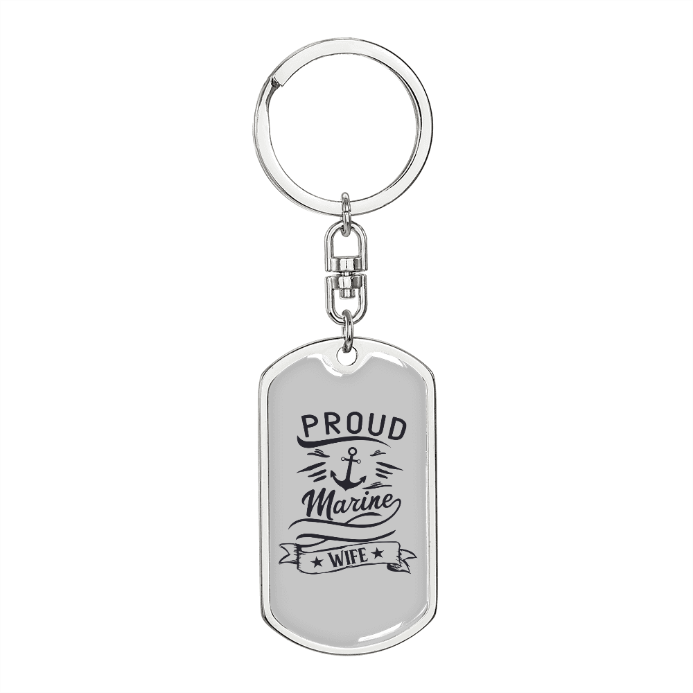 To My Wife Proud Marine Wife Keychain Stainless Steel or 18k Gold Dog Tag Keyring-Express Your Love Gifts