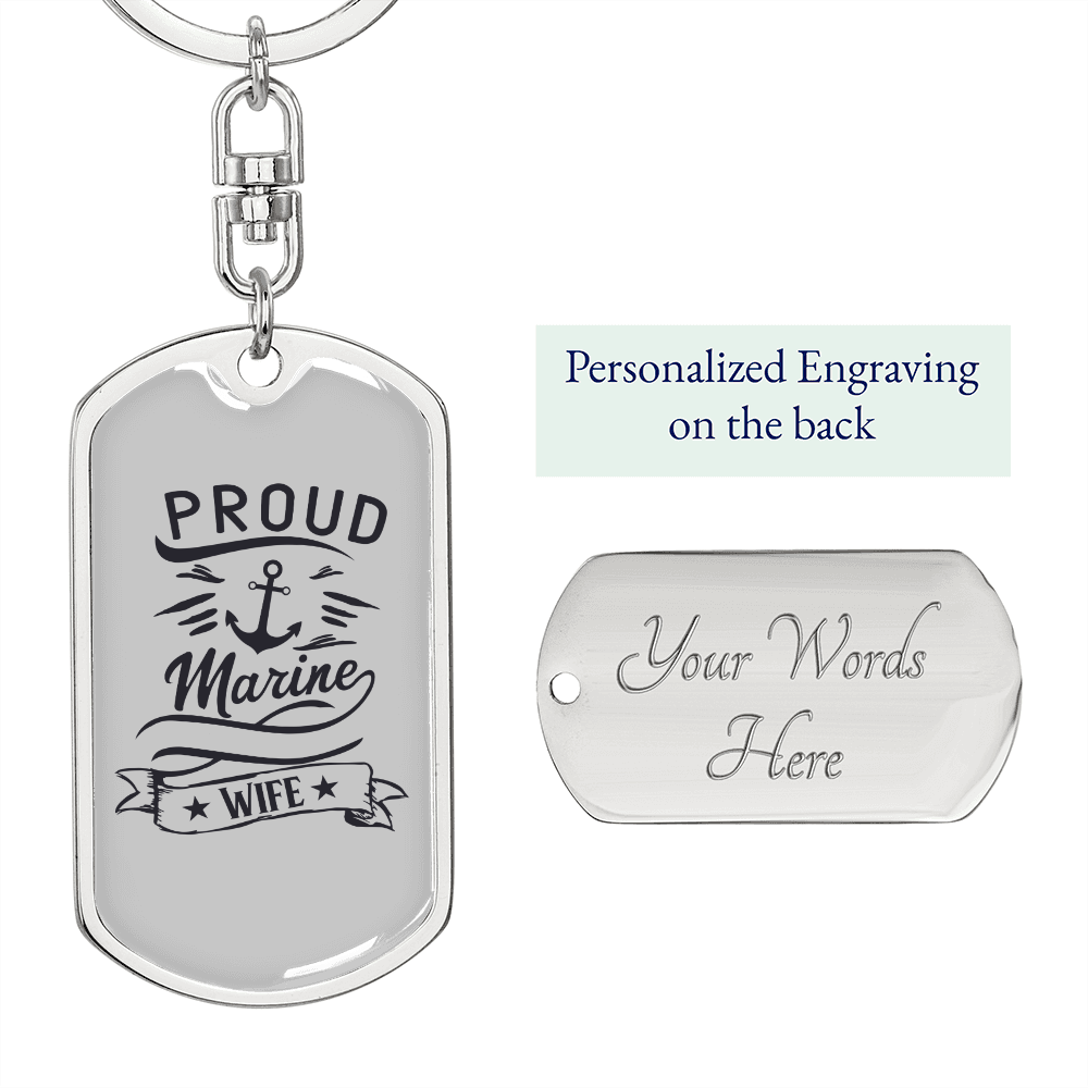 To My Wife Proud Marine Wife Keychain Stainless Steel or 18k Gold Dog Tag Keyring-Express Your Love Gifts