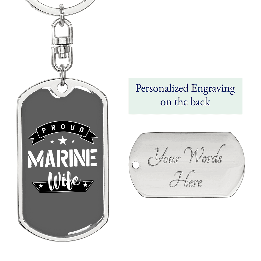 To My Wife Proud Marine Wife TranpArent Keychain Stainless Steel or 18k Gold Dog Tag Keyring-Express Your Love Gifts