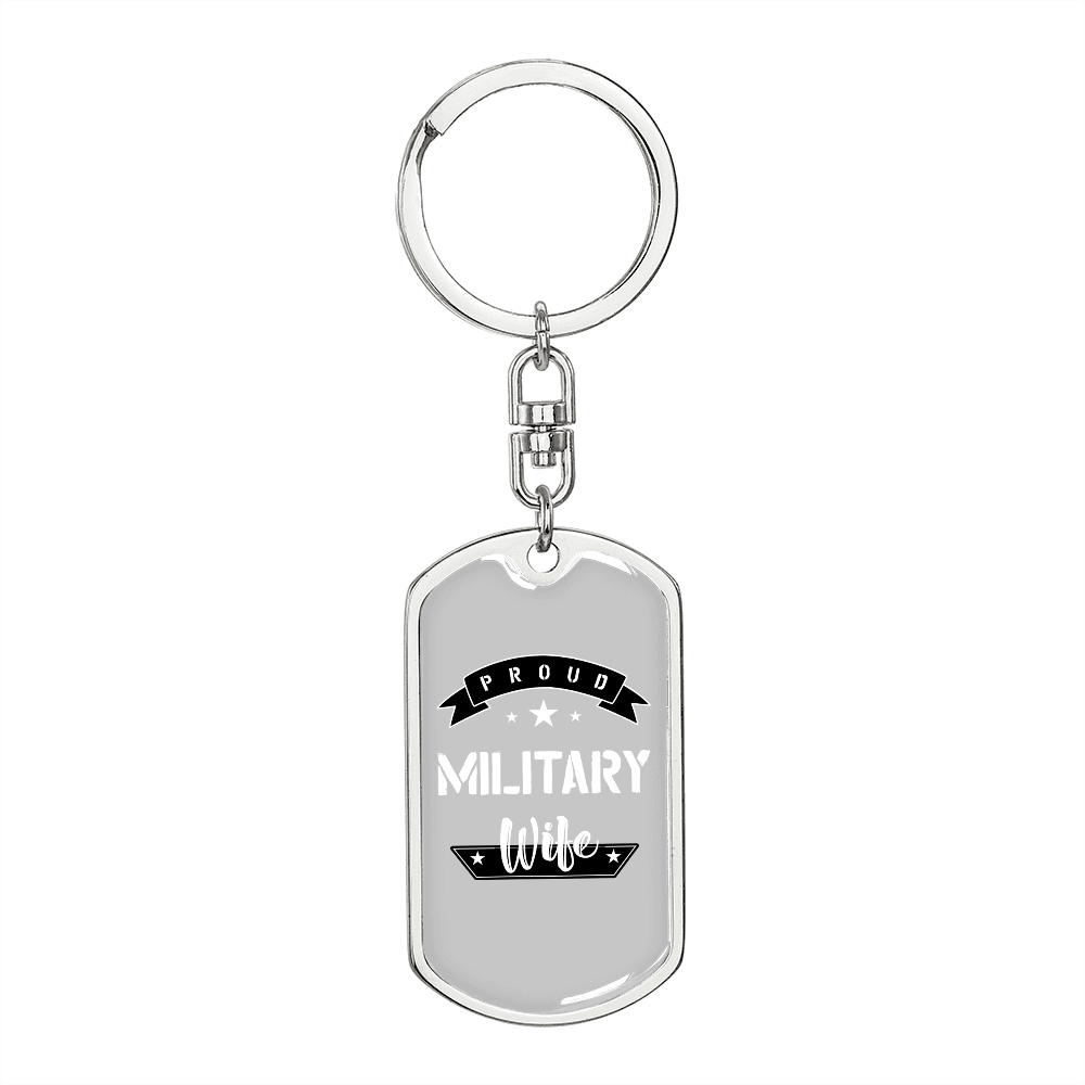 To My Wife Proud Military Wife TranspArent Keychain Stainless Steel or 18k Gold Dog Tag Keyring-Express Your Love Gifts