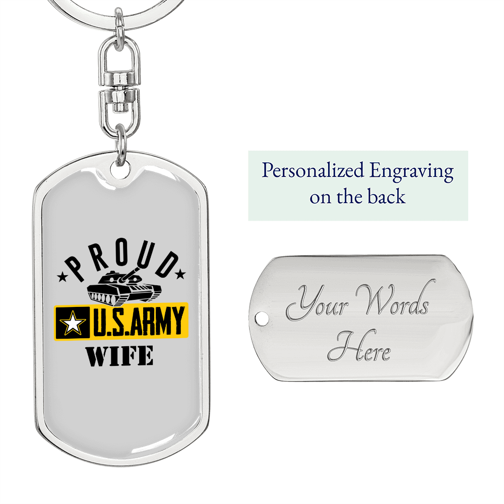 To My Wife Proud US Army Wife Keychain Stainless Steel or 18k Gold Dog Tag Keyring-Express Your Love Gifts