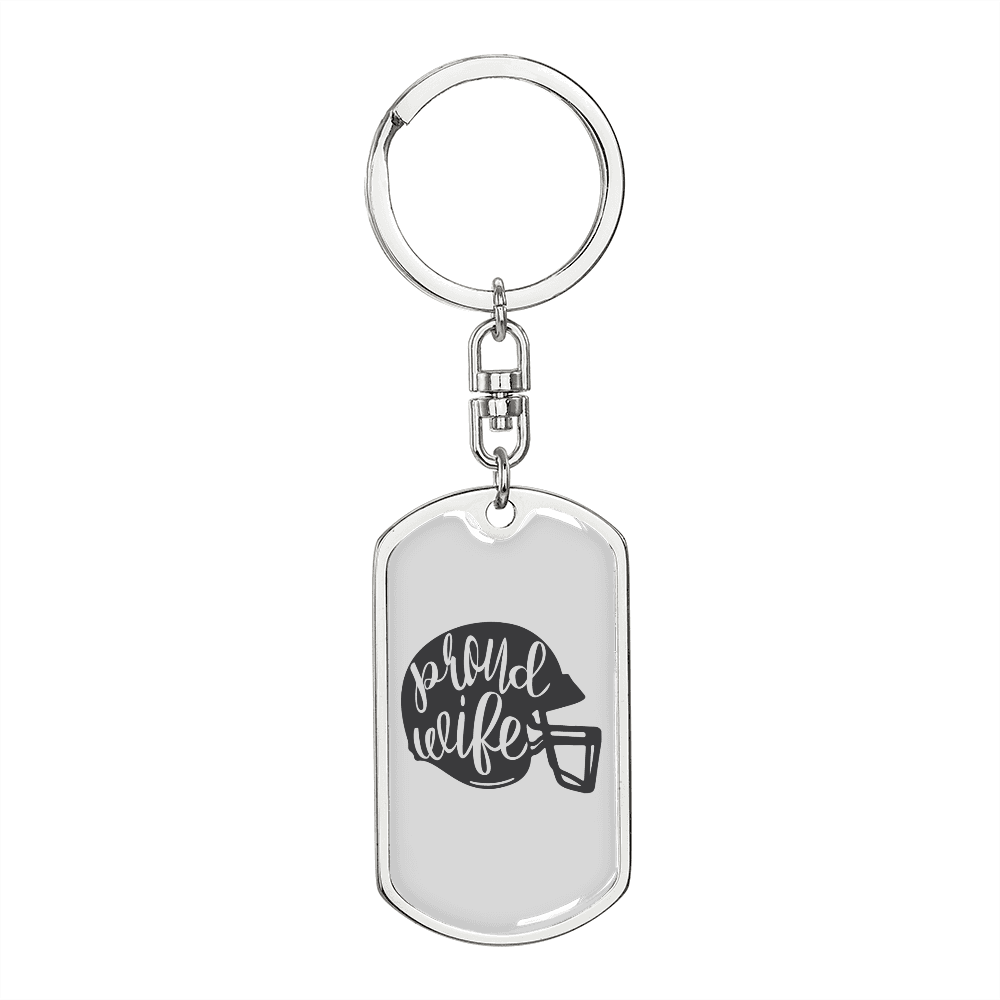 To My Wife Proud Wife Football Plain Keychain Stainless Steel or 18k Gold Dog Tag Keyring-Express Your Love Gifts