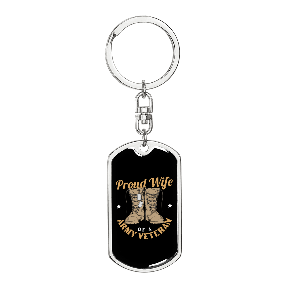 To My Wife Proud Wife of a Army Veteran Keychain Stainless Steel or 18k Gold Dog Tag Keyring-Express Your Love Gifts