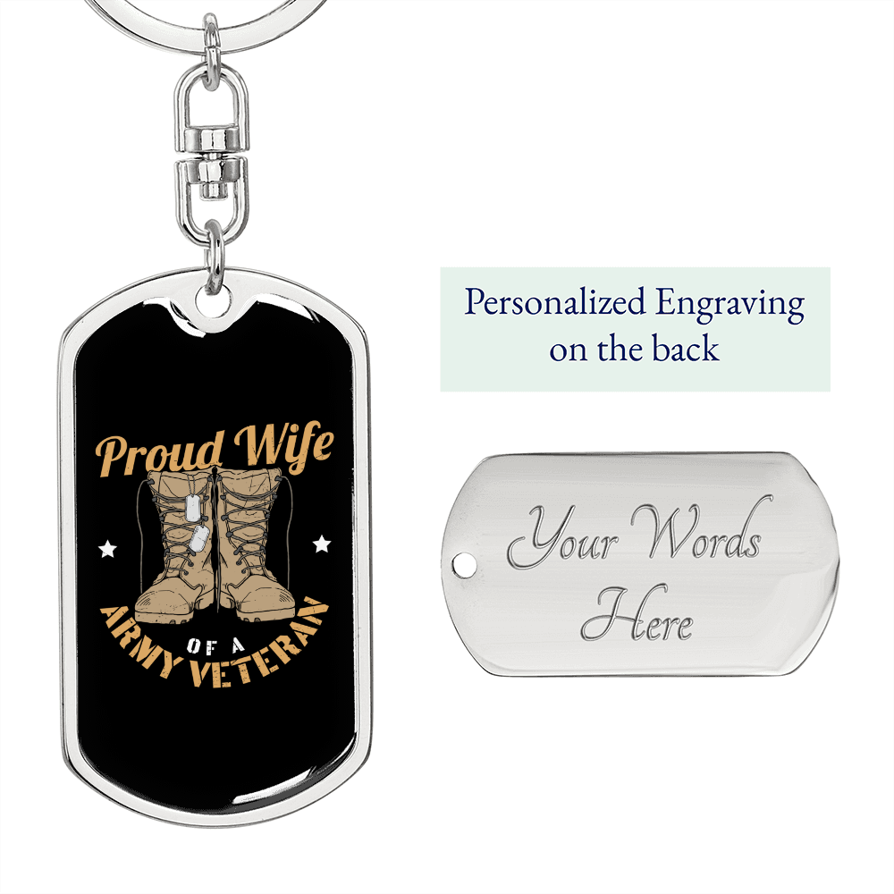 To My Wife Proud Wife of a Army Veteran Keychain Stainless Steel or 18k Gold Dog Tag Keyring-Express Your Love Gifts