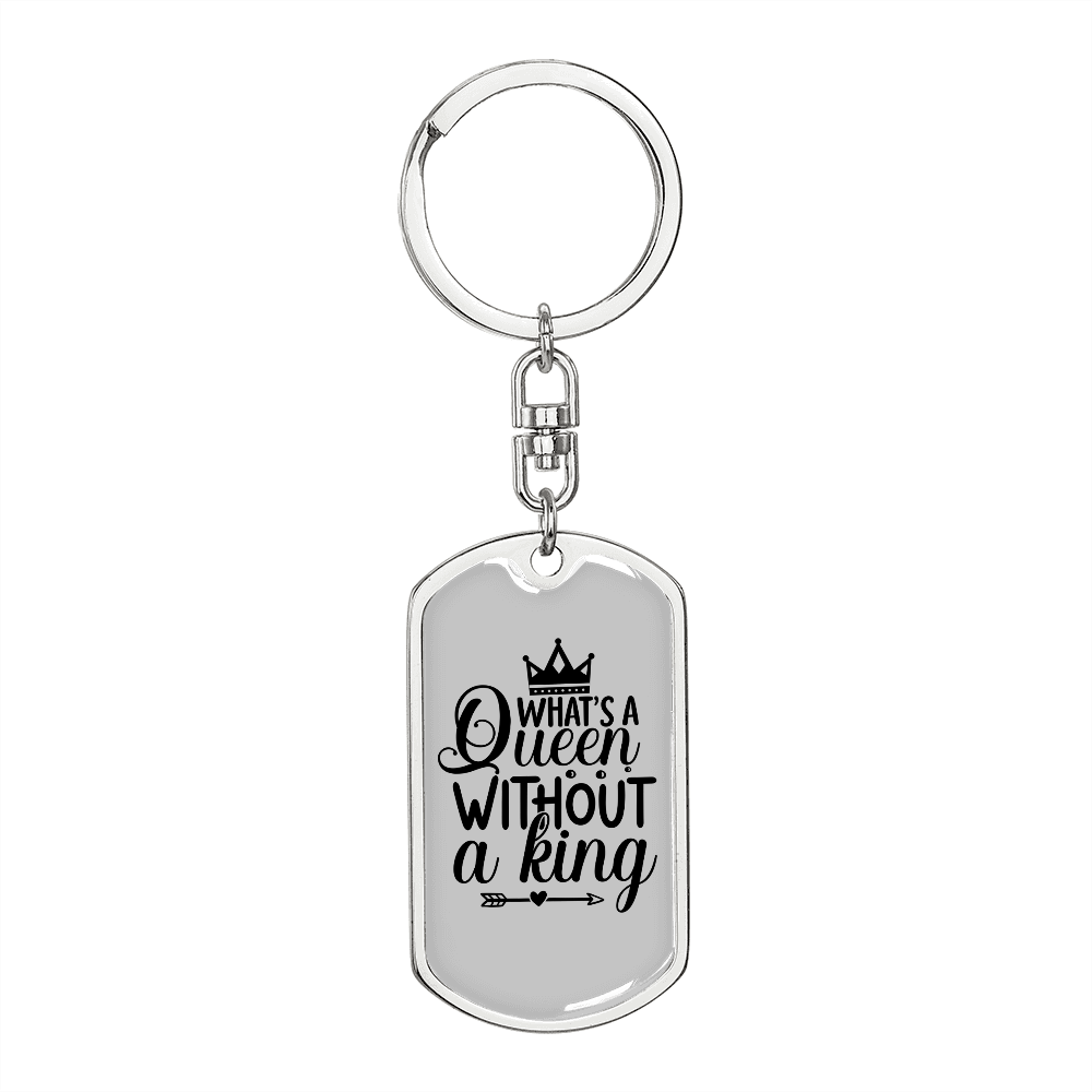 To My Wife Queen Without A King Keychain Stainless Steel or 18k Gold Dog Tag Keyring-Express Your Love Gifts