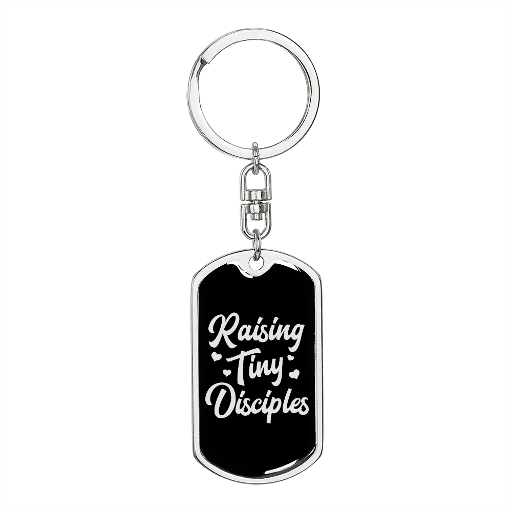 To My Wife Raising Tiny Disciples Keychain Stainless Steel or 18k Gold Dog Tag Keyring-Express Your Love Gifts