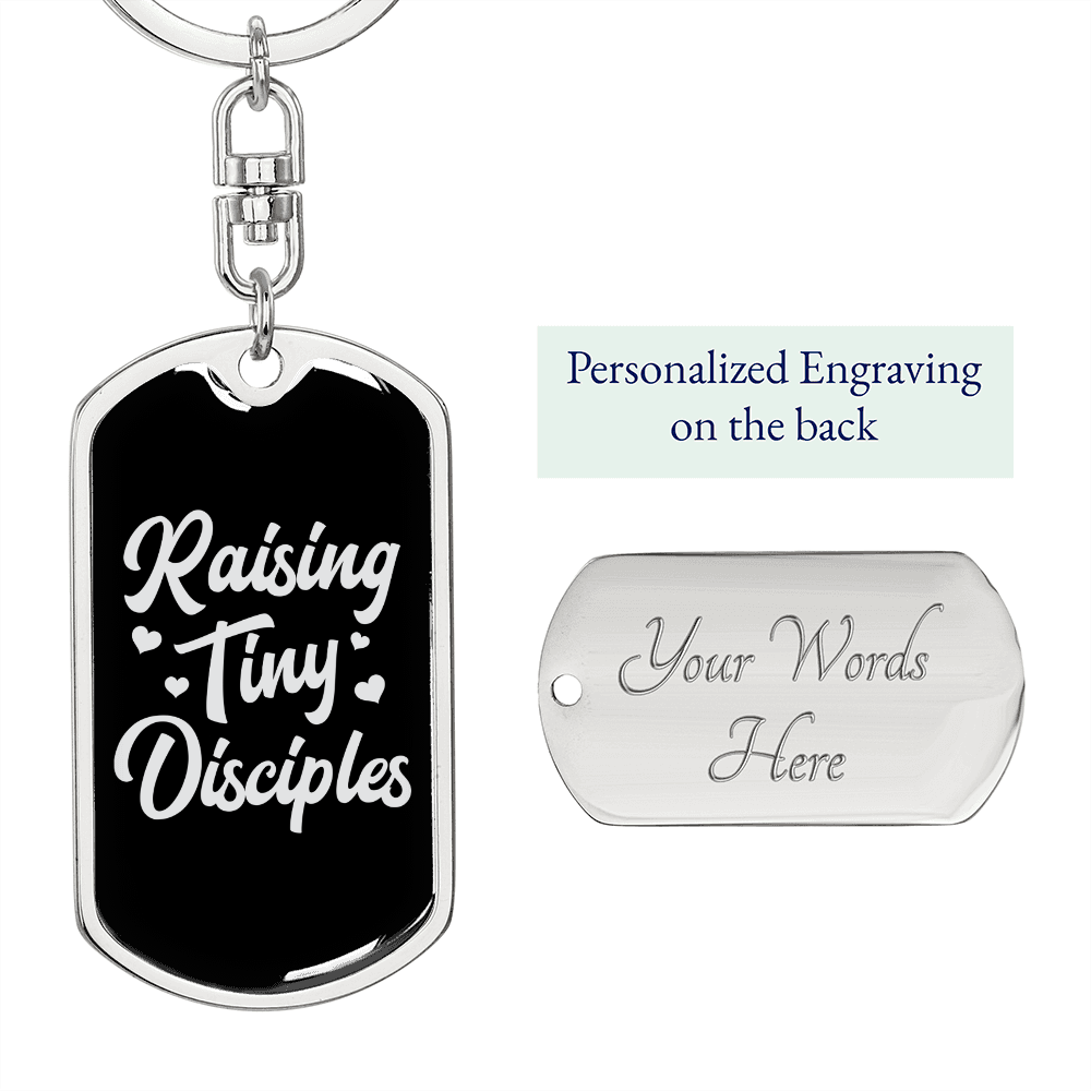 To My Wife Raising Tiny Disciples Keychain Stainless Steel or 18k Gold Dog Tag Keyring-Express Your Love Gifts