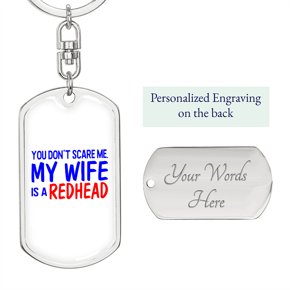 To My Wife Redhead Wife Keychain Stainless Steel or 18k Gold Dog Tag Keyring-Express Your Love Gifts