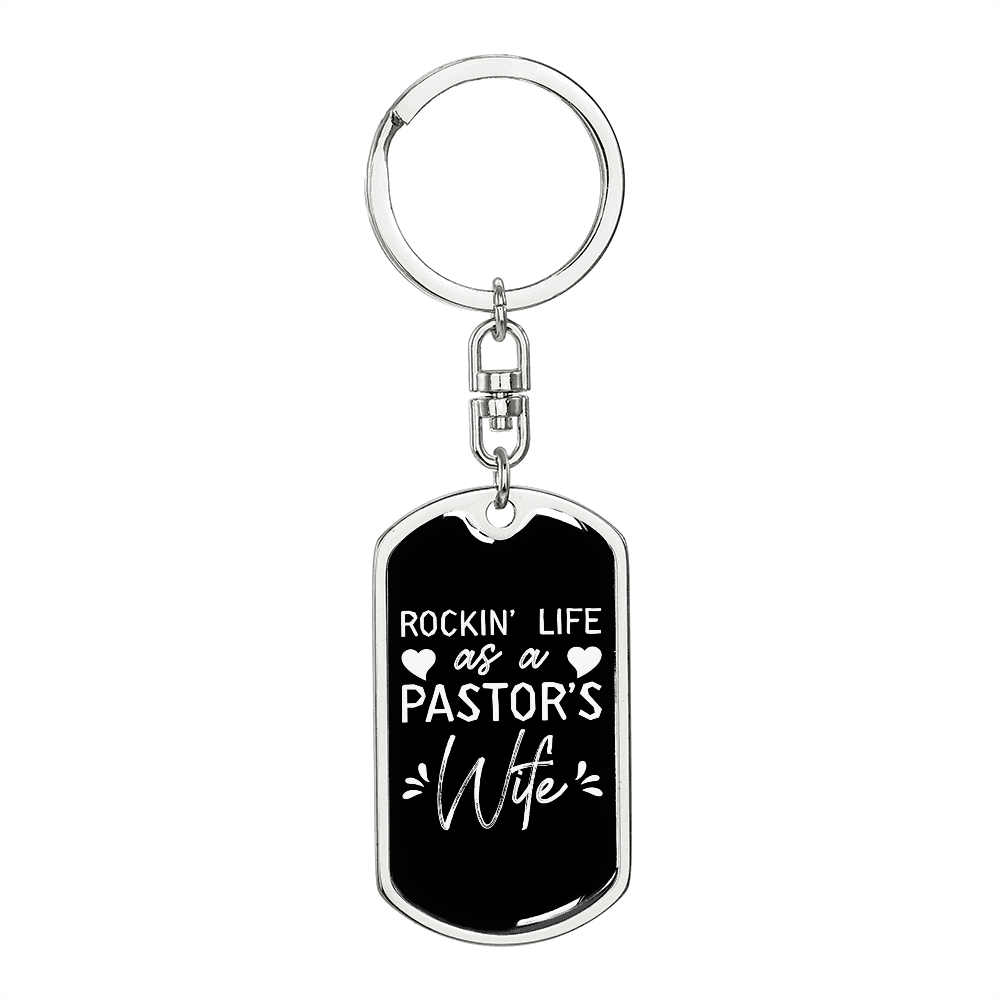To My Wife Rockin Life as a Pastors Wife Keychain Stainless Steel or 18k Gold Dog Tag Keyring-Express Your Love Gifts