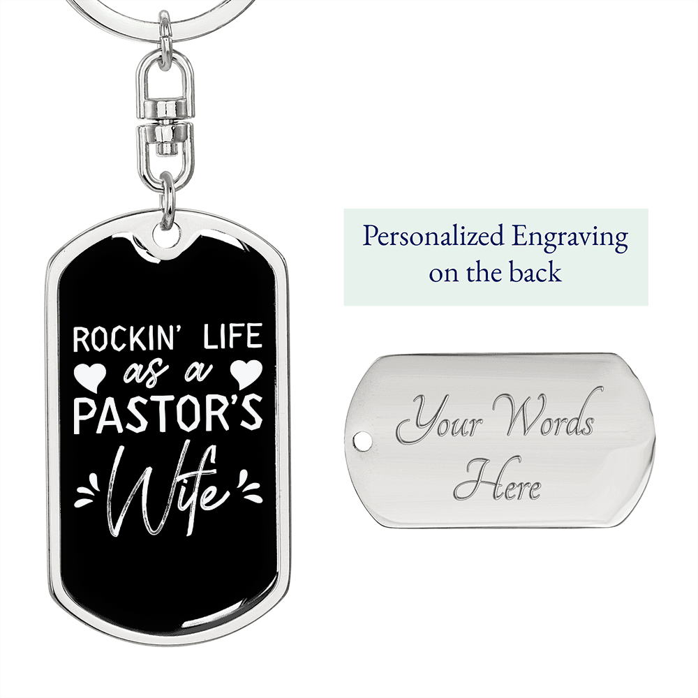 To My Wife Rockin Life as a Pastors Wife Keychain Stainless Steel or 18k Gold Dog Tag Keyring-Express Your Love Gifts