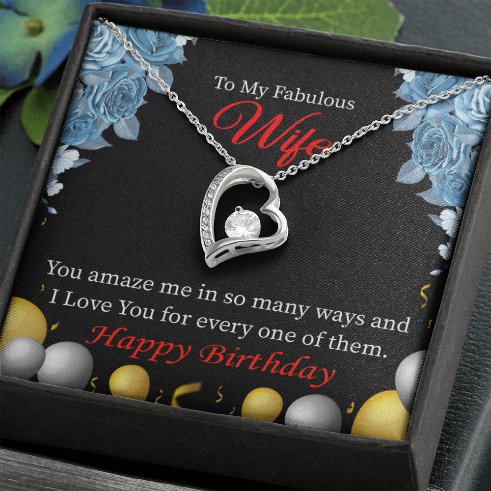 To My Wife Simply Amazing Wife Birthday Message Forever Necklace w Message Card-Express Your Love Gifts