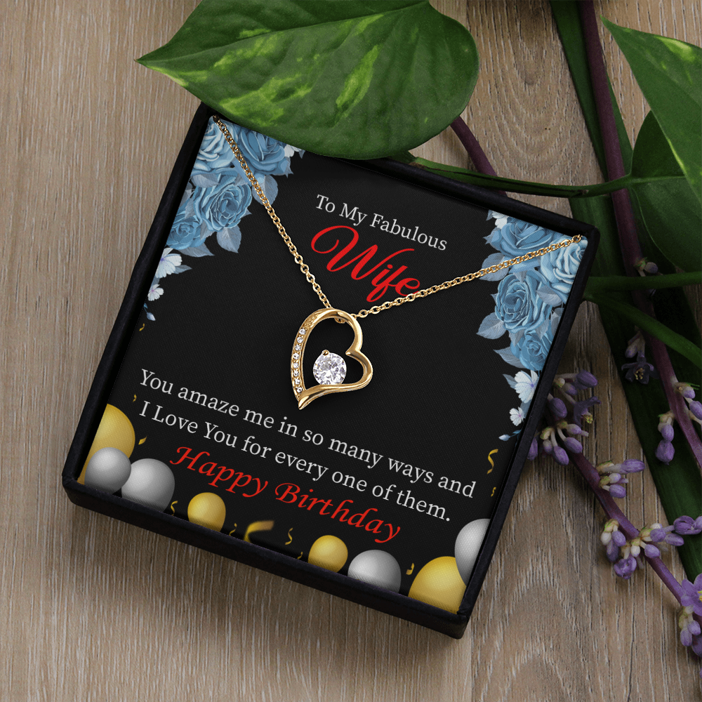 To My Wife Simply Amazing Wife Birthday Message Forever Necklace w Message Card-Express Your Love Gifts
