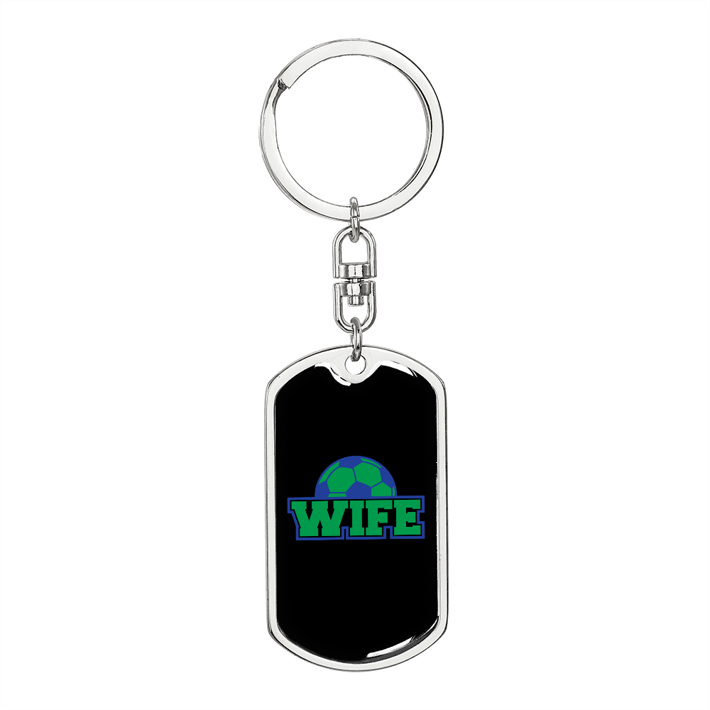 To My Wife Soccer Wife Colored Soccer Ball Keychain Stainless Steel or 18k Gold Dog Tag Keyring-Express Your Love Gifts