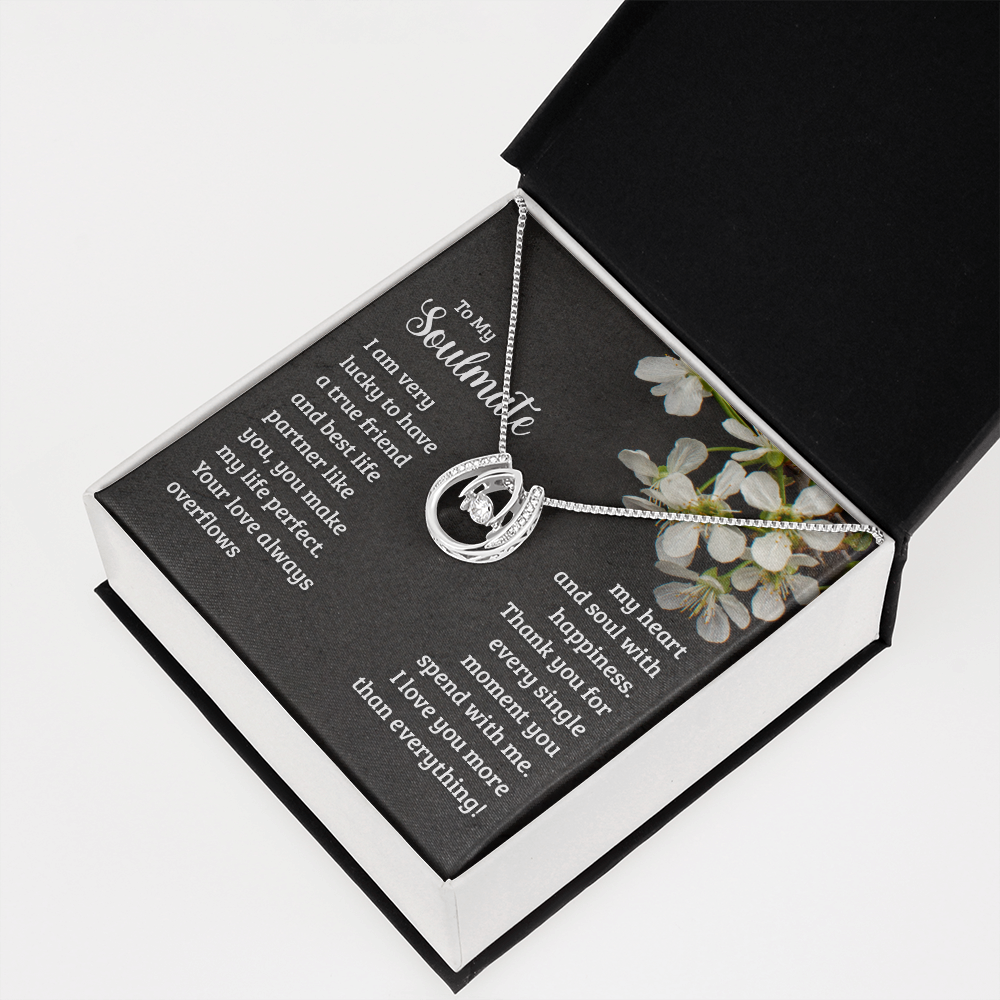 To My Wife Soulmate True Friend Lucky Horseshoe Necklace Message Card 14k w CZ Crystals-Express Your Love Gifts