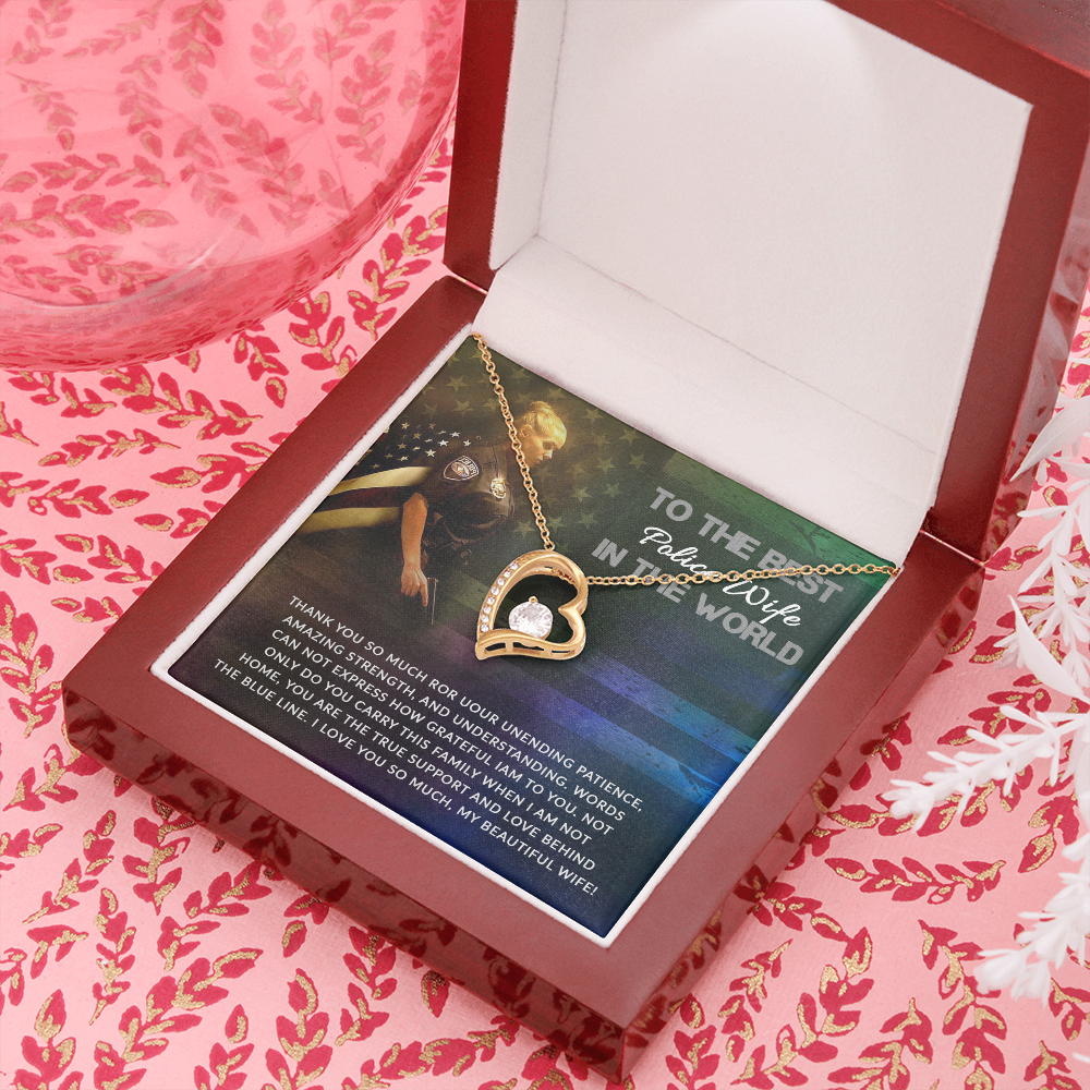 To My Wife Support and Love Police Wife Forever Necklace w Message Card-Express Your Love Gifts