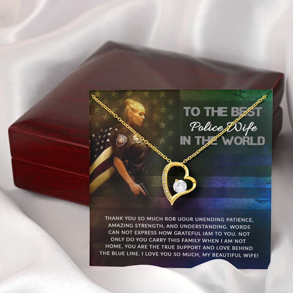 To My Wife Support and Love Police Wife Forever Necklace w Message Card-Express Your Love Gifts