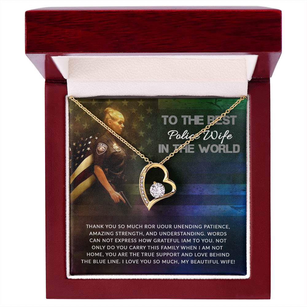 To My Wife Support and Love Police Wife Forever Necklace w Message Card-Express Your Love Gifts