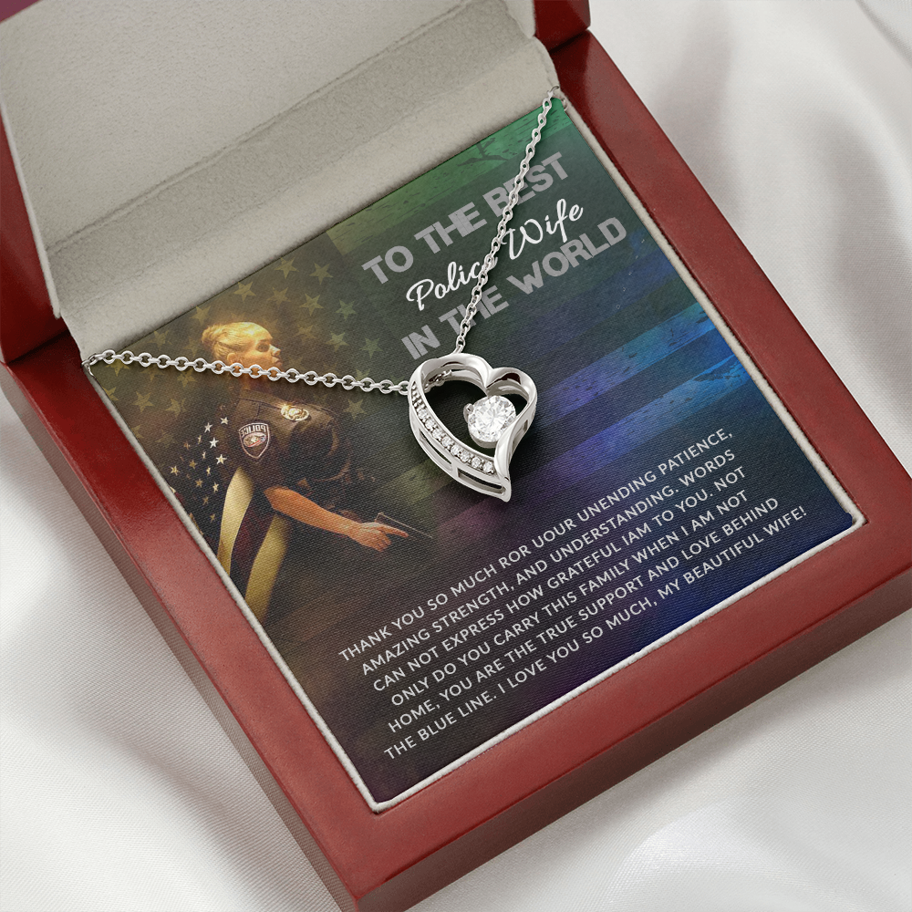 To My Wife Support and Love Police Wife Forever Necklace w Message Card-Express Your Love Gifts