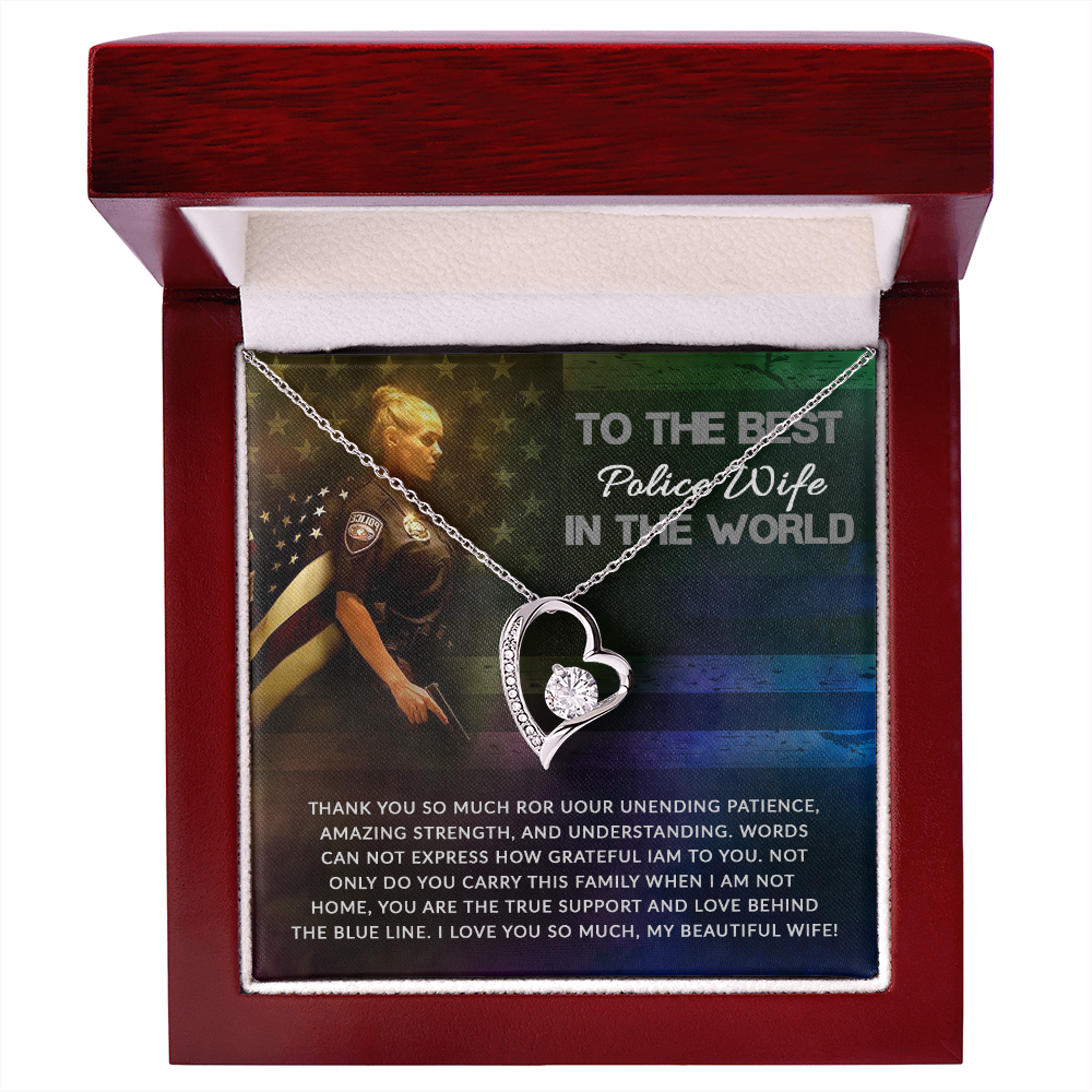 To My Wife Support and Love Police Wife Forever Necklace w Message Card-Express Your Love Gifts