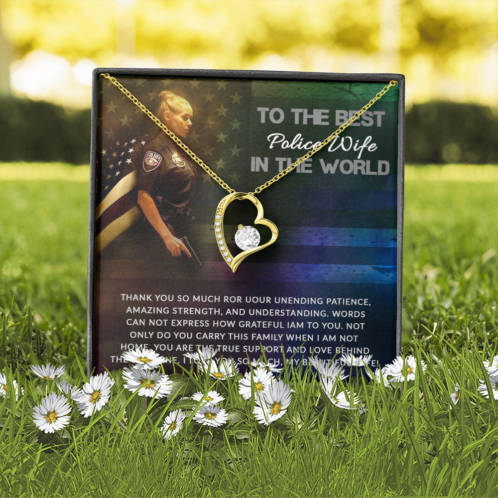To My Wife Support and Love Police Wife Forever Necklace w Message Card-Express Your Love Gifts