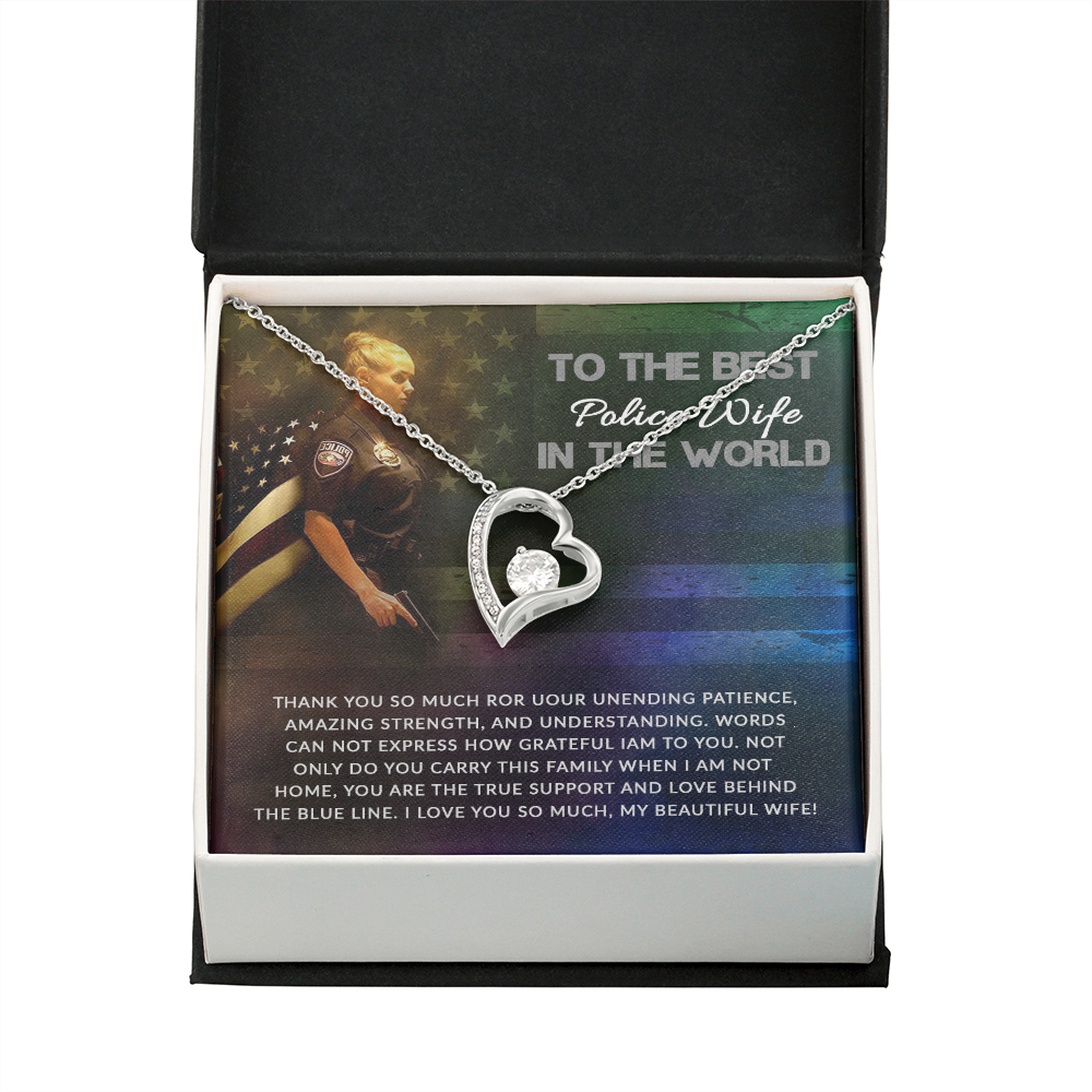 To My Wife Support and Love Police Wife Forever Necklace w Message Card-Express Your Love Gifts