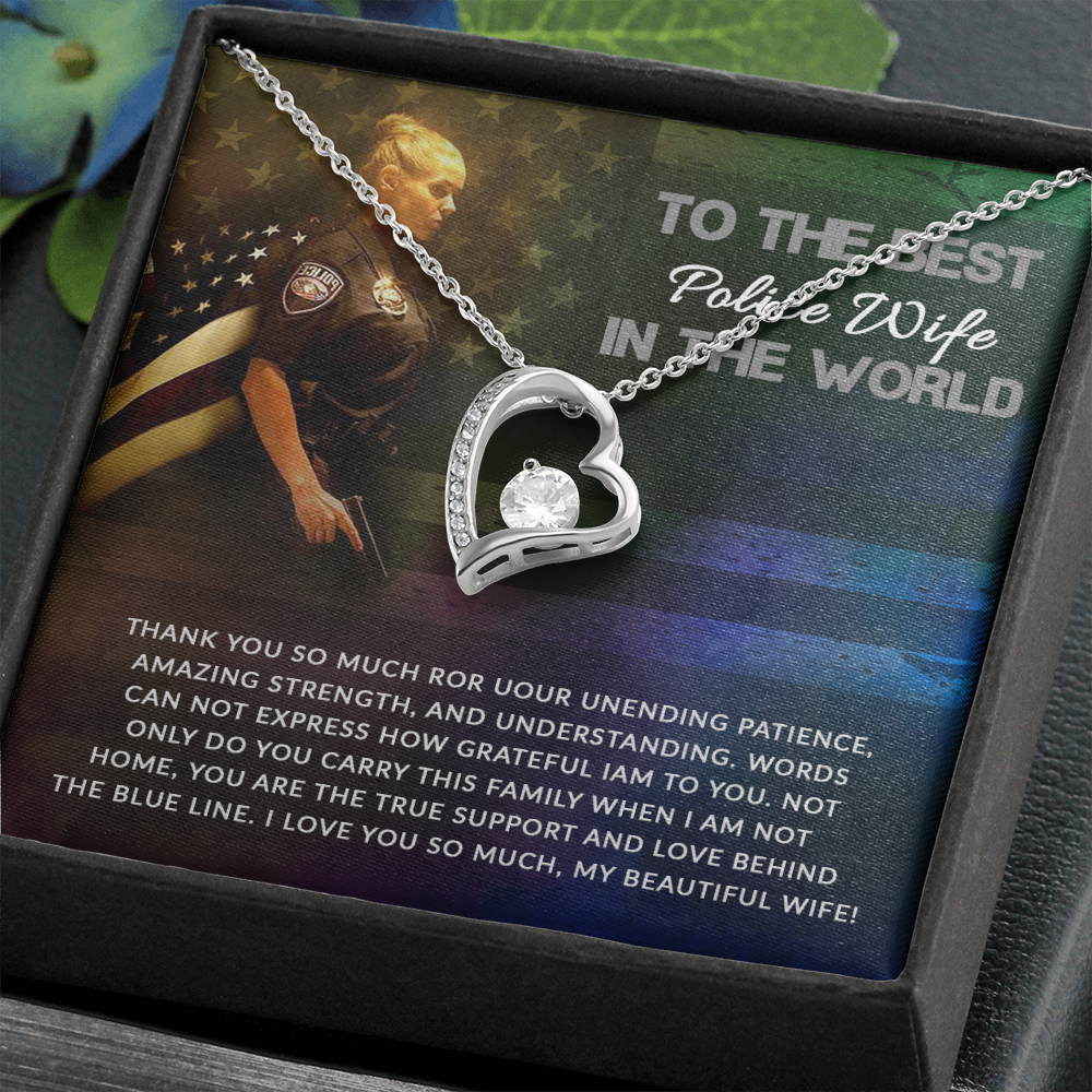 To My Wife Support and Love Police Wife Forever Necklace w Message Card-Express Your Love Gifts