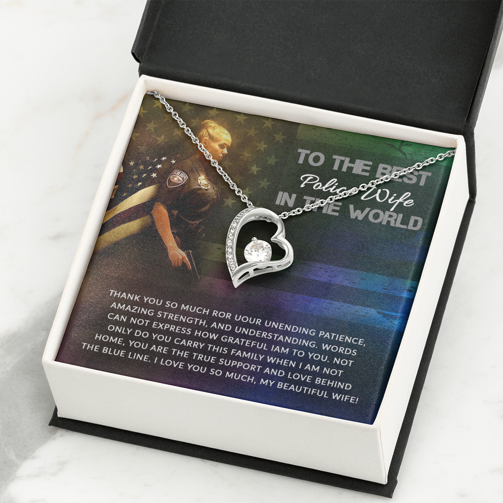 To My Wife Support and Love Police Wife Forever Necklace w Message Card-Express Your Love Gifts