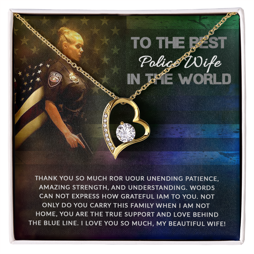 To My Wife Support and Love Police Wife Forever Necklace w Message Card-Express Your Love Gifts