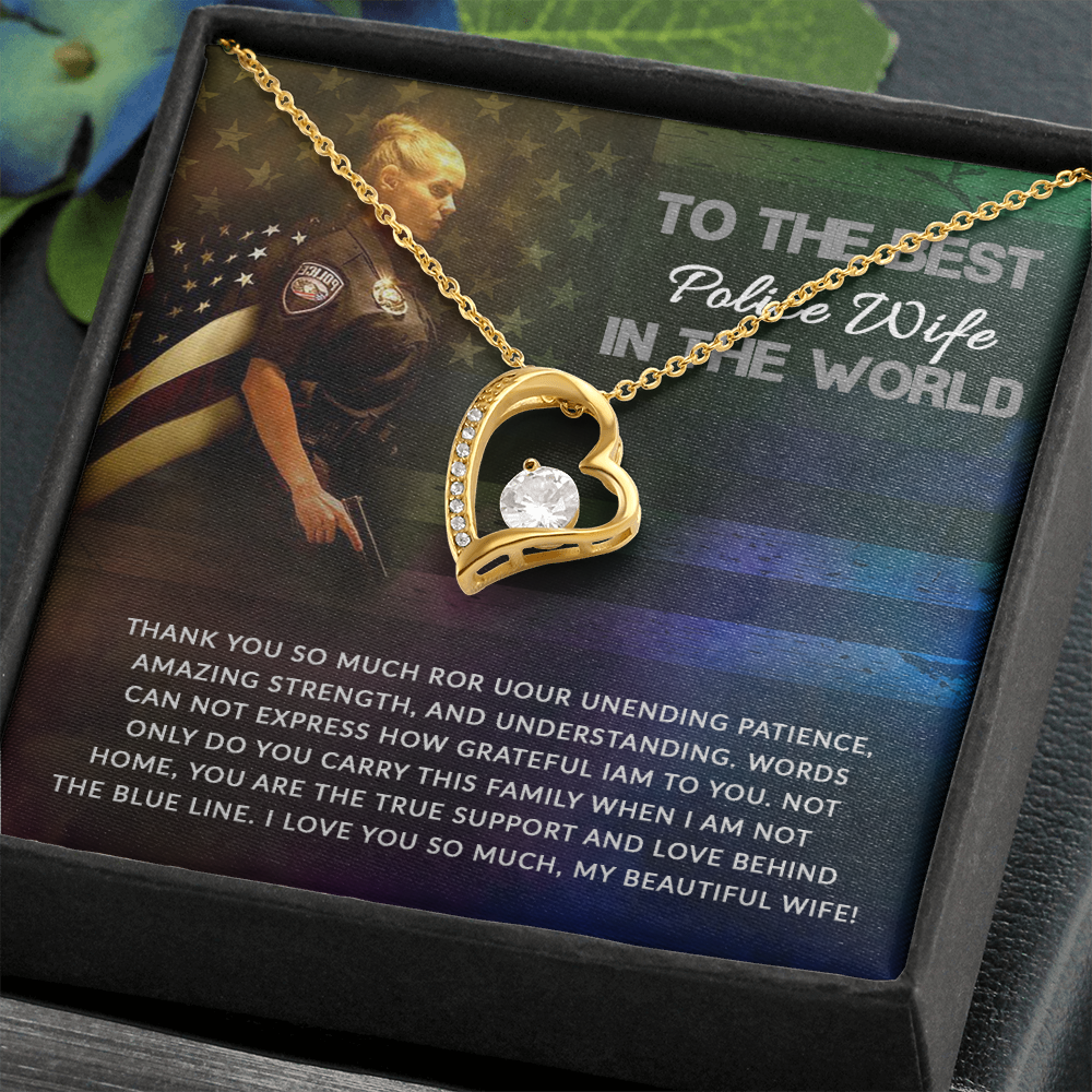 To My Wife Support and Love Police Wife Forever Necklace w Message Card-Express Your Love Gifts