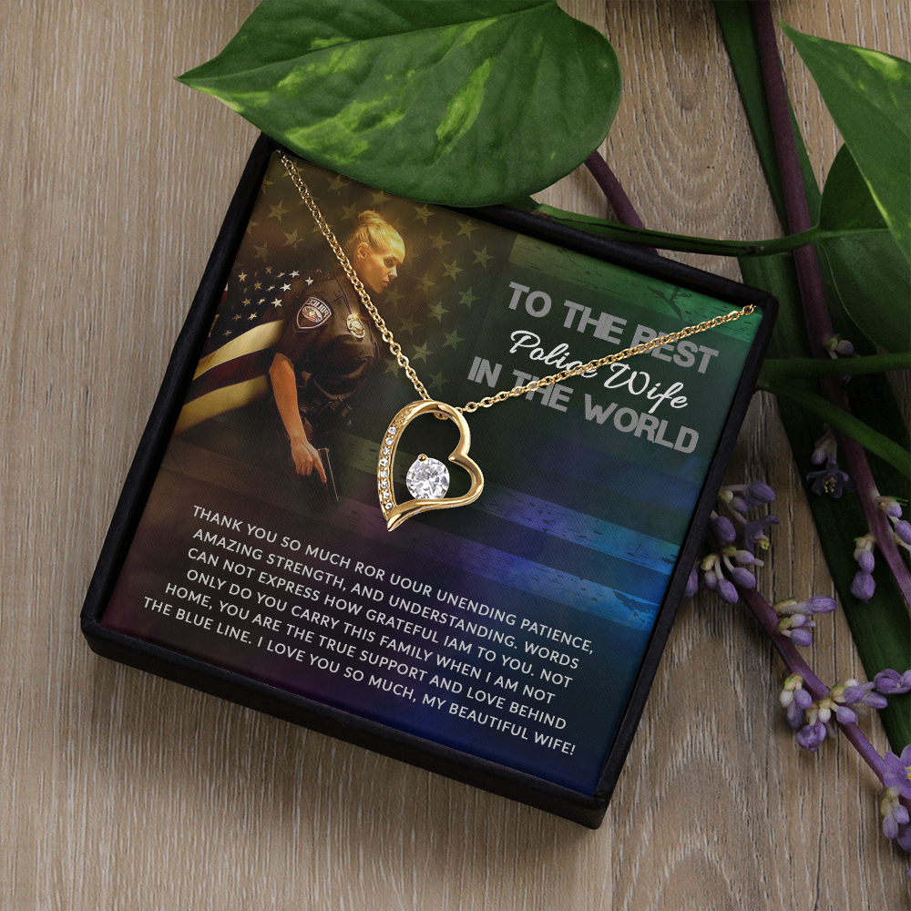 To My Wife Support and Love Police Wife Forever Necklace w Message Card-Express Your Love Gifts