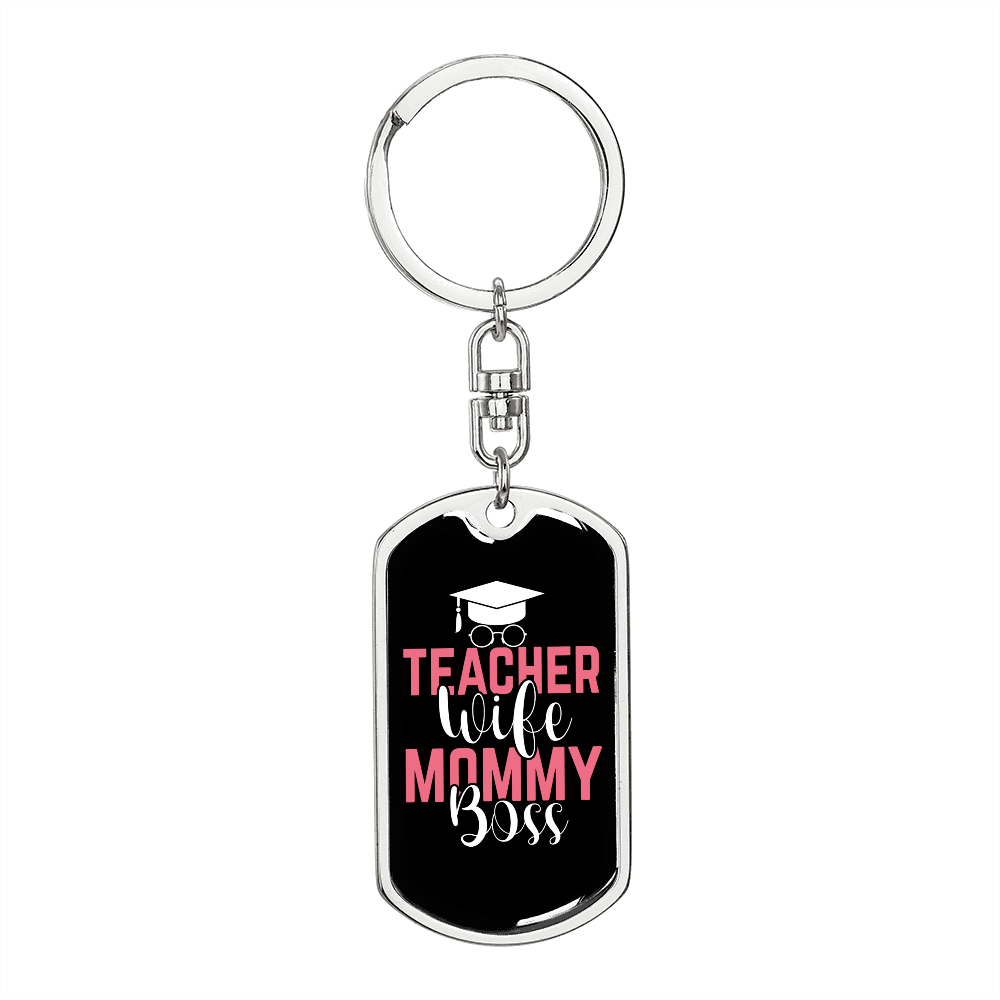 To My Wife Teacher Wife Mommy TranspArent Red Keychain Stainless Steel or 18k Gold Dog Tag Keyring-Express Your Love Gifts