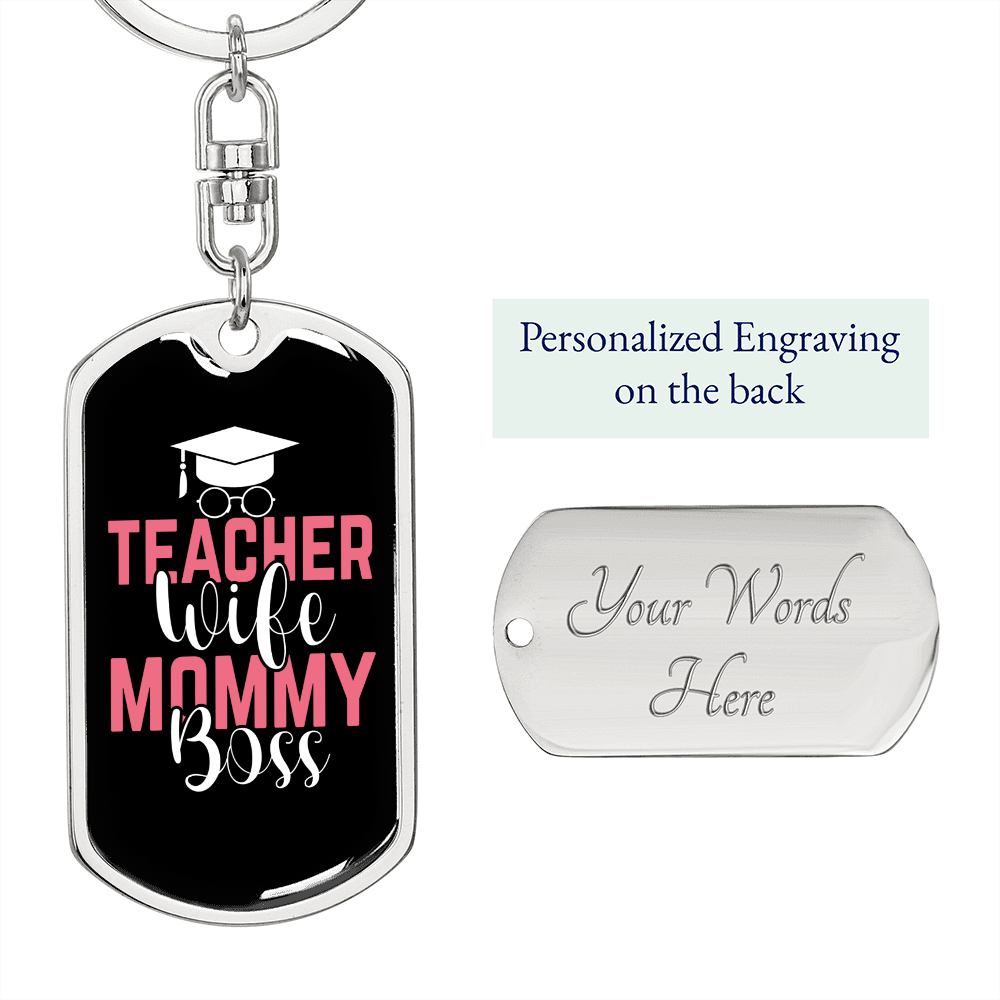 To My Wife Teacher Wife Mommy TranspArent Red Keychain Stainless Steel or 18k Gold Dog Tag Keyring-Express Your Love Gifts