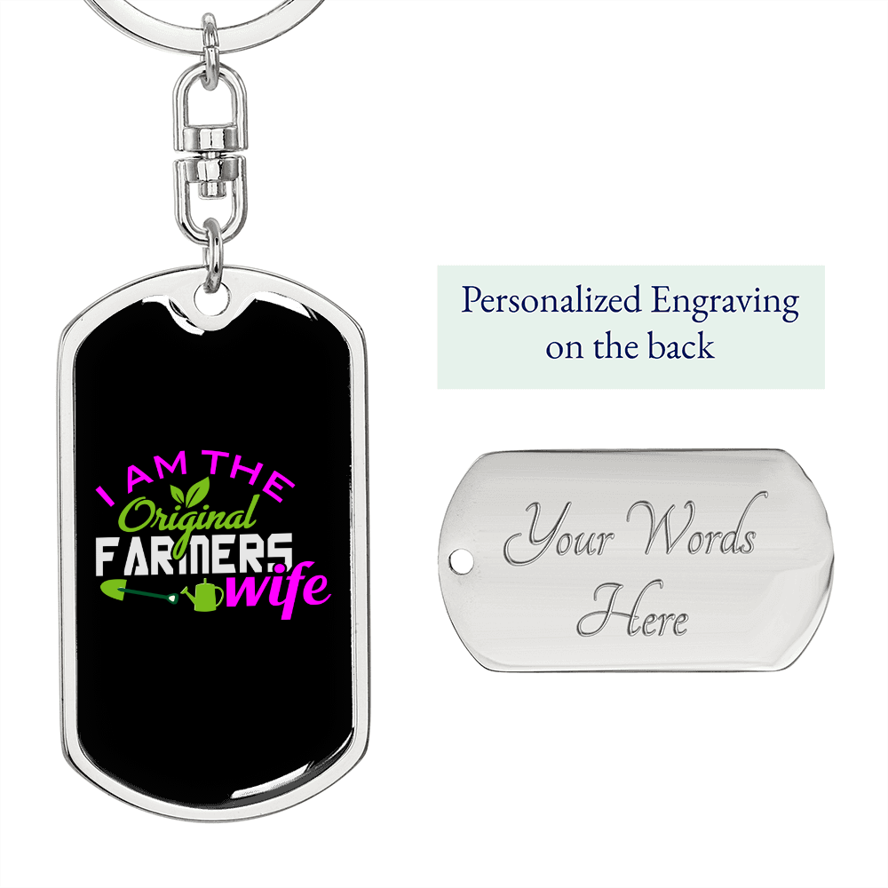 To My Wife The original Farmer's Wife Keychain Stainless Steel or 18k Gold Dog Tag Keyring-Express Your Love Gifts