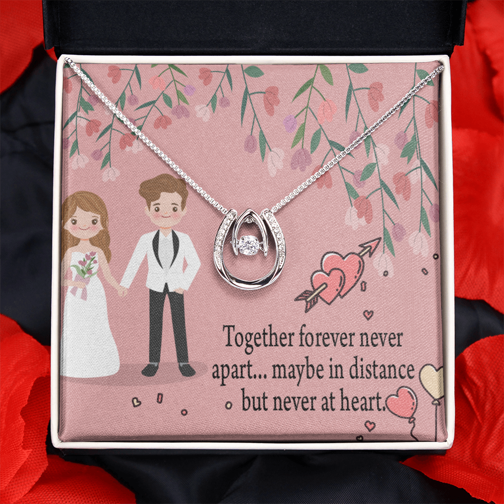 To My Wife Together Forever Lucky Horseshoe Necklace Message Card 14k w CZ Crystals-Express Your Love Gifts