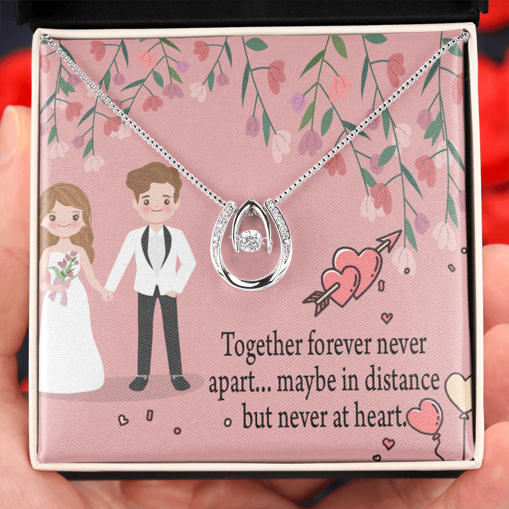 To My Wife Together Forever Lucky Horseshoe Necklace Message Card 14k w CZ Crystals-Express Your Love Gifts