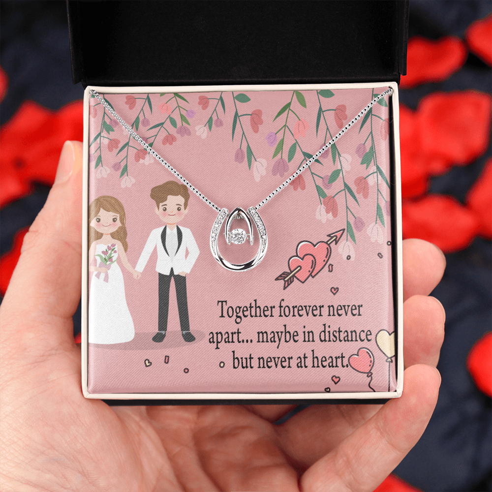 To My Wife Together Forever Lucky Horseshoe Necklace Message Card 14k w CZ Crystals-Express Your Love Gifts