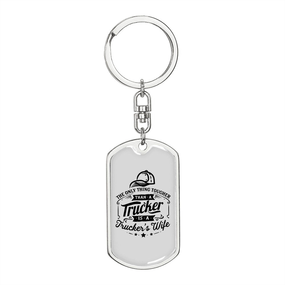 To My Wife Trucker's Wife Keychain Stainless Steel or 18k Gold Dog Tag Keyring-Express Your Love Gifts