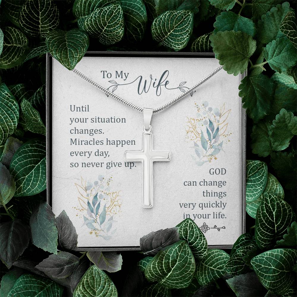 To My Wife Until Your Situation Change Cross Card Necklace w Stainless Steel Pendant-Express Your Love Gifts