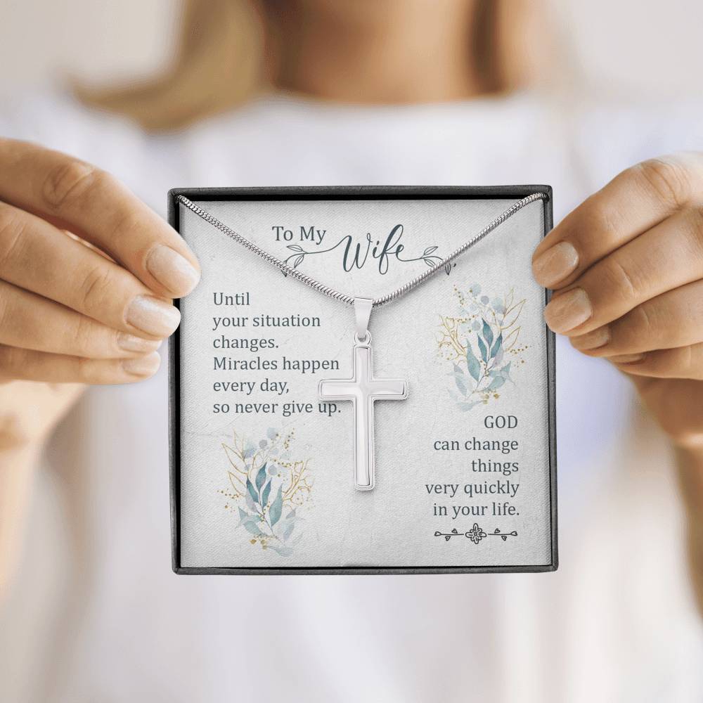 To My Wife Until Your Situation Change Cross Card Necklace w Stainless Steel Pendant-Express Your Love Gifts