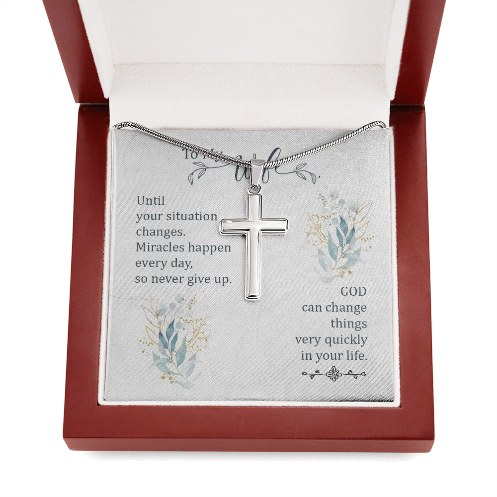 To My Wife Until Your Situation Change Cross Card Necklace w Stainless Steel Pendant-Express Your Love Gifts