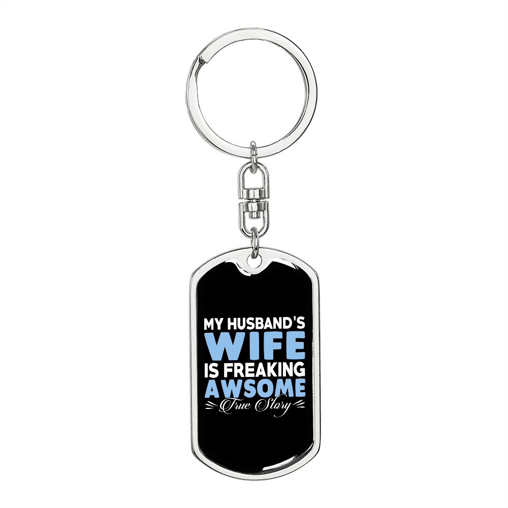 To My Wife Wife Awsome Keychain Stainless Steel or 18k Gold Dog Tag Keyring-Express Your Love Gifts