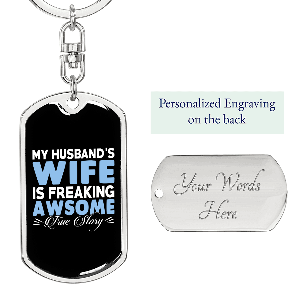 To My Wife Wife Awsome Keychain Stainless Steel or 18k Gold Dog Tag Keyring-Express Your Love Gifts