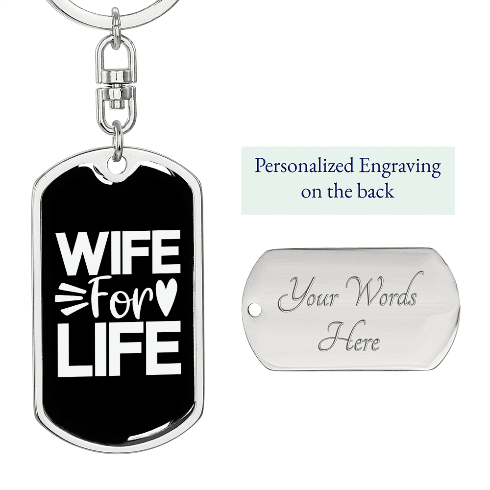 To My Wife Wife For Life Keychain Stainless Steel or 18k Gold Dog Tag Keyring-Express Your Love Gifts