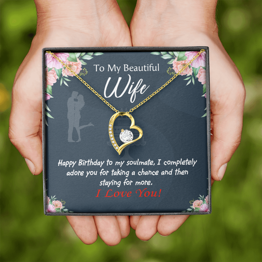 To My Wife Wife I Completely Adore Birthday Message Forever Necklace w Message Card-Express Your Love Gifts